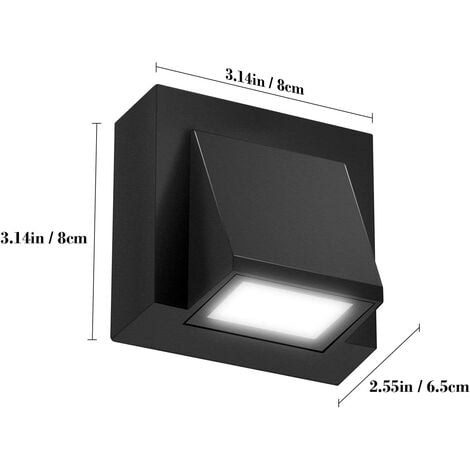 GOECO 2 Pezzi Applique da Parete Esterno LED, Nero Lampada da Parete Interno Moderno, 5W COB Lampade da Muro LED Quadrata in Alluminio IP65 Impermeabile per Giardino, Patio, Garage, 6000K Luce Bianca 