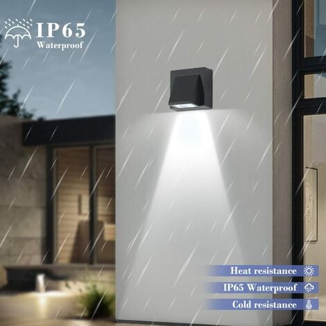 GOECO 2 Pezzi Applique da Parete Esterno LED, Nero Lampada da Parete Interno Moderno, 5W COB Lampade da Muro LED Quadrata in Alluminio IP65 Impermeabile per Giardino, Patio, Garage, 6000K Luce Bianca 