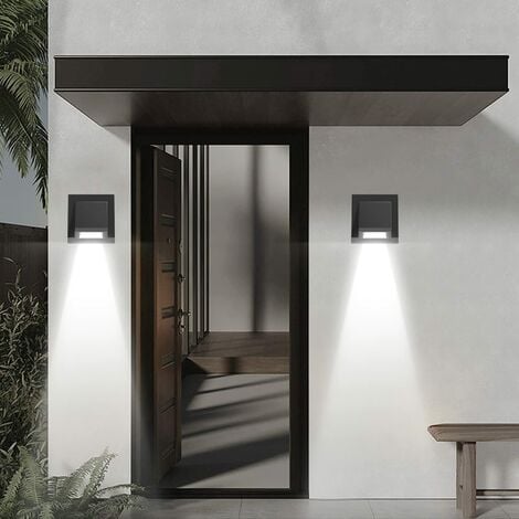 GOECO 2 Pezzi Applique da Parete Esterno LED, Nero Lampada da Parete Interno Moderno, 5W COB Lampade da Muro LED Quadrata in Alluminio IP65 Impermeabile per Giardino, Patio, Garage, 6000K Luce Bianca 