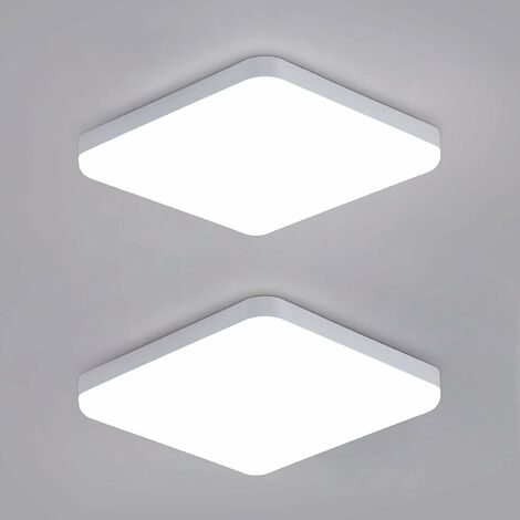 GOECO 2 pezzi Plafoniera LED Bianco Freddo 6000K Quadrato 25x25cm Plafoniera da bagno Impermeabile IP54 Per bagno camera da letto soggiorno cucina