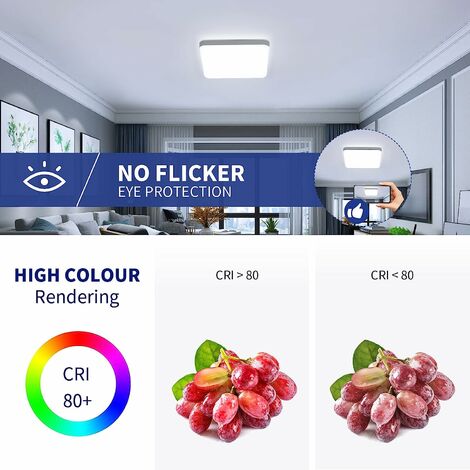 GOECO 2 pezzi Plafoniera LED Bianco Freddo 6000K Quadrato 25x25cm Plafoniera da bagno Impermeabile IP54 Per bagno camera da letto soggiorno cucina