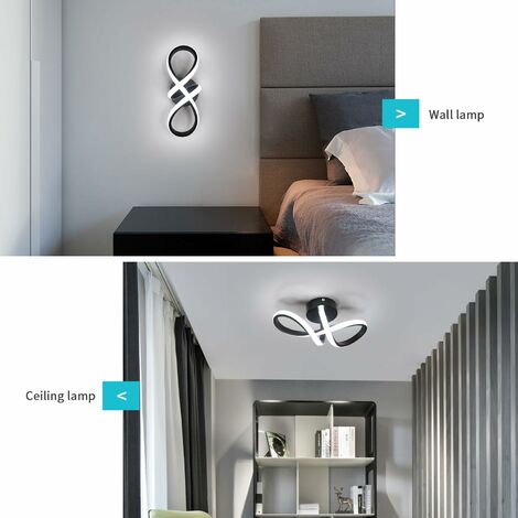 Plafoniera moderna a LED 20W Lampada da parete a LED a forma di 8 Lampada da parete Bianco freddo 6000K per camera da letto, soggiorno, corridoio, ingresso Nero