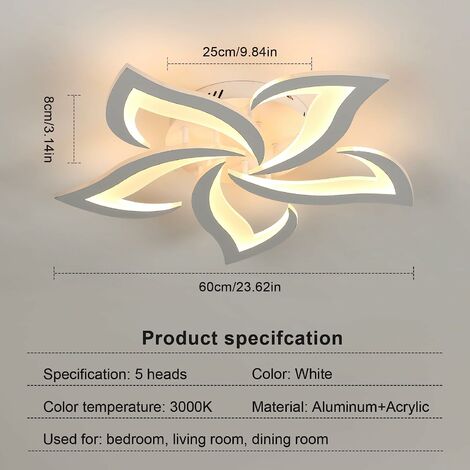 Plafoniera LED 60W Design moderno Bianco Caldo 3000K Forma creativa del fiore Lampada a Soffitto Per soggiorno, camera da letto, sala da pranzo, ufficio Bianco