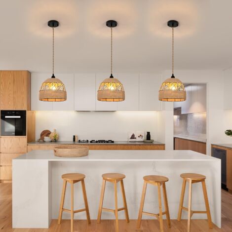 Lampadario A Sospensione Industriale 5 Luci In Corda Di Canapa E Metallo, E27, 150cm Di Cavo, Per Cucina E Soggiorno