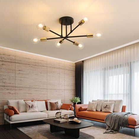 GOECO Lampadario Da Soffitto Vintage, 6 Bracci Lampadario Retrò in Metallo Sputnik Portalampada E27 per Soggiorno Ristorante Studio Bar Camera da Letto(Senza lampadina)