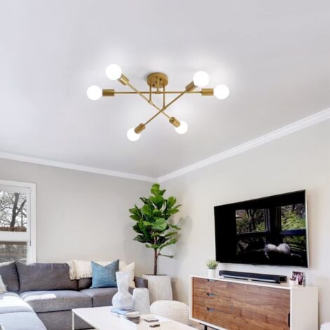GOECO Plafoniera a LED moderna, lampadario sospeso vintage con 6 luci base E27, lampadario in metallo per salotto camera da letto cucina corridoio loft sala da pranzo bar caffetteria, Oro (senza lampa