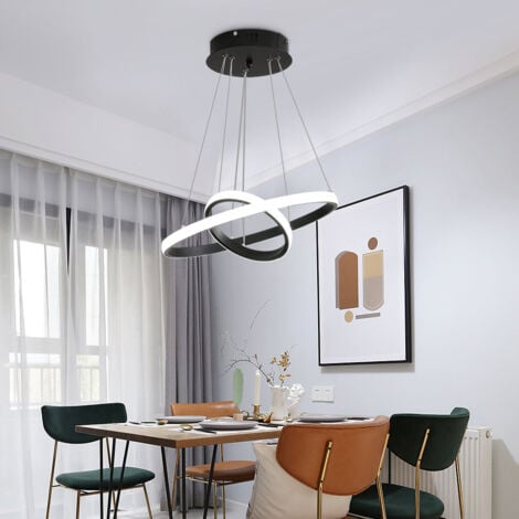 GOECO Lampadario a LED moderno, Lampada a sospensione LED nera circolare, 36W illuminazione a Lampadario a LED, Luce bianca fredda 6000K, Diametro 40cm