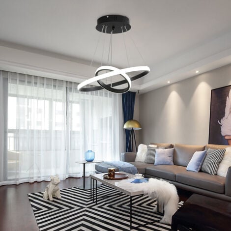 GOECO Lampadario a LED moderno, Lampada a sospensione LED nera circolare, 36W illuminazione a Lampadario a LED, Luce bianca fredda 6000K, Diametro 40cm