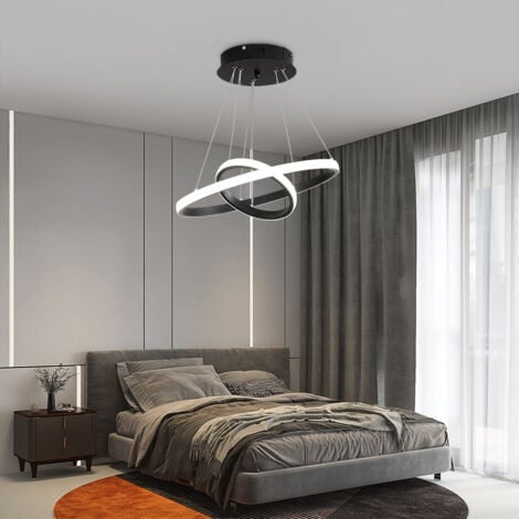 GOECO Lampadario a LED moderno, Lampada a sospensione LED nera circolare, 36W illuminazione a Lampadario a LED, Luce bianca fredda 6000K, Diametro 40cm