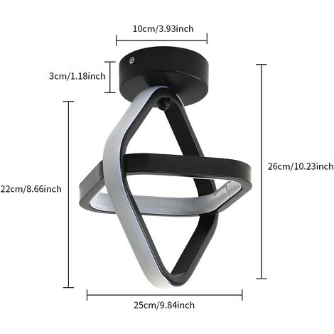 GOECO Plafoniera LED, lampadario moderno quadrato nero da corridoio 24W 2700LM per corridoio balcone, 3000K luce bianca calda, diametro 22CM