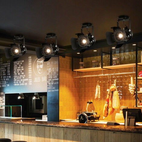 GOECO Plafoniera Industriale Retrò in Metallo Nero, Plafoniera LED Orientabile, Applique Murale Interna Vintage, Lampada da Soffitto Retro Vintage E27 Spot da Soffitto per Bar, Café, Salotto