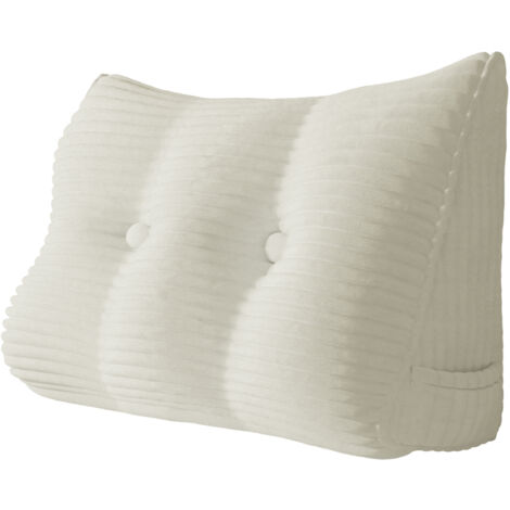 VERCART Coussin de Lecture, Oreiller Traversin Soutien Dorsal, Triangulaire Coussin à Coins, Gros Coussin Canapé, Coussin tête de Lit Dossier, Coussin de Repos Cale Dos en Velours côtelé Blanc 80cm