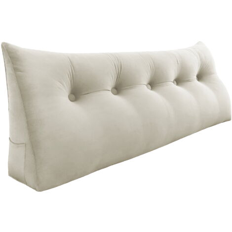 Coussin de lecture triangulaire 160cm – Soutien dorsal ergonomique en velours blanc – Housse amovible et lavable – Pour canapé et lit – Vercart