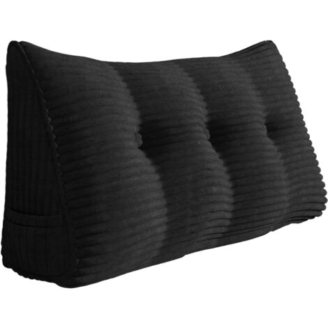 VERCART Coussin de Lecture, Oreiller Traversin Soutien Dorsal, Triangulaire Coussin à Coins, Gros Coussin Canapé, Coussin tête de Lit Dossier, Coussin de Repos Cale Dos en Velours côtelé Noir 100cm