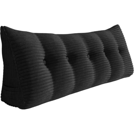 VERCART Coussin de Lecture, Oreiller Traversin Soutien Dorsal, Triangulaire Coussin à Coins, Gros Coussin Canapé, Coussin tête de Lit Dossier, Coussin de Repos Cale Dos en Velours côtelé Noir 140cm