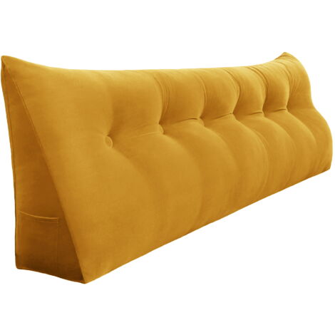 VERCART Coussin de Lecture, Oreiller Traversin Soutien Dorsal, Triangulaire Coussin à Coins, Gros Coussin Canapé, Coussin tête de Lit Dossier, Coussin de Repos Cale Dos en Velours Jaune 180cm (1/4)