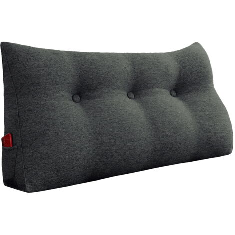 VERCART Coussin de Lecture, Oreiller Traversin Soutien Dorsal, Triangulaire Coussin à Coins, Gros Coussin Canapé, Coussin tête de Lit Dossier, Coussin de Repos Cale Dos en Lin Noir 100cm