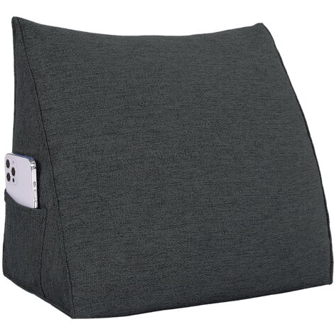 VERCART Coussin de Lecture, Oreiller Traversin Soutien Dorsal, Triangulaire Coussin à Coins, Gros Coussin Canapé, Coussin tête de Lit Dossier, Coussin de Repos Cale Dos en Lin  Noir 45cm