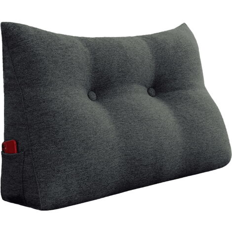 VERCART Coussin de Lecture, Oreiller Traversin Soutien Dorsal, Triangulaire Coussin à Coins, Gros Coussin Canapé, Coussin tête de Lit Dossier, Coussin de Repos Cale Dos en Lin  Noir 60cm