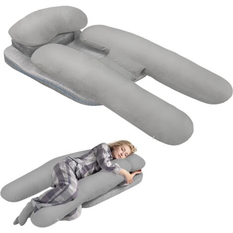 Oreiller latéral ergonomique pour grossesse – Soutien bras et corps – Velours gris – Confort optimal pour dormeurs sur le côté – Vercart