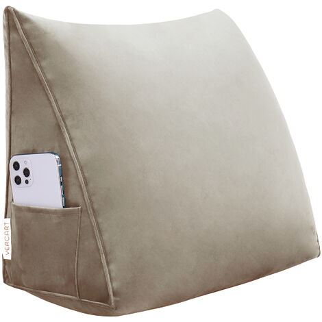 VERCART Coussin De Lecture Triangulaire Extra-Large 160 Cm – Oreiller Appui-Dos Ergonomique En Lin – Soutien Dos & Nuque Pour Lit Ou Canapé – Beige Gris Confortable