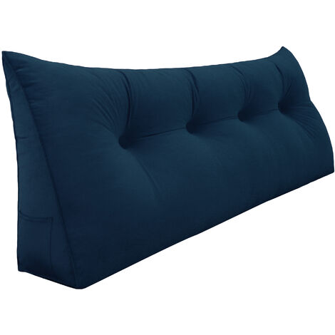 VERCART Coussin de Lecture Compensé, Triangulaire Coussin à Coins, Gros Coussin Canapé, Traversin Tête de lit Support Arrière, Oreiller Cervical Dossier de Soutien Lombaire, Velours 140cm Bleu Foncé