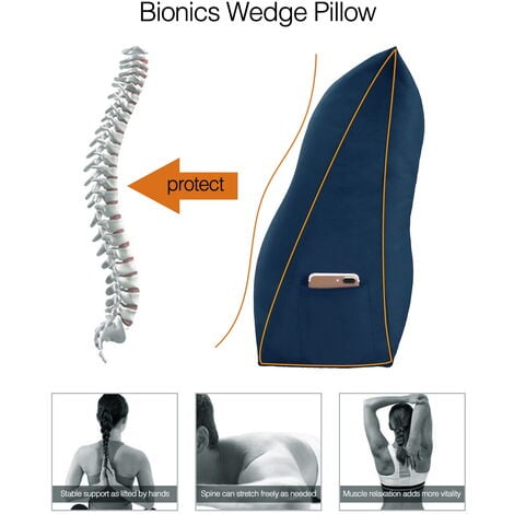 VERCART Coussin de Lecture Compensé, Triangulaire Coussin à Coins, Gros Coussin Canapé, Traversin Tête de lit Support Arrière, Oreiller Cervical Dossier de Soutien Lombaire, Velours 180cm Bleu Foncé