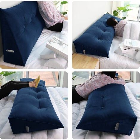 VERCART Coussin de Lecture Compensé, Triangulaire Coussin à Coins, Gros Coussin Canapé, Traversin Tête de lit Support Arrière, Oreiller Cervical Dossier de Soutien Lombaire, Velours 180cm Bleu Foncé