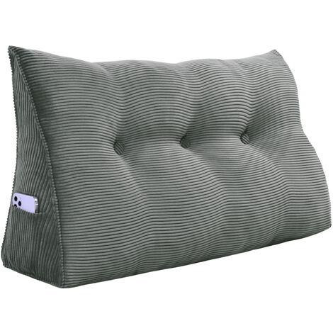 VERCART Coussin de Lecture Compensé, Triangulaire Coussin à Coins, Gros Coussin Canapé, Traversin Tête de lit Support Arrière, Oreiller Cervical Dossier de Soutien Lombaire, Velours Côtelé, Gris 100cm