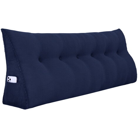 VERCART Coussin de Lecture Compensé, Triangulaire Coussin à Coins, Gros Coussin Canapé, Traversin Tête de lit Support Arrière, Oreiller Cervical Dossier de Soutien, Velours Côtelé, Bleu Marine 180cm