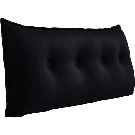 VERCART Grand Oreiller de Lit Décoratif, Coussin de Lecture Capitonné de Boutons, Oreiller de Corps pour Dormeur Latéral, Noir Velours, 120 x 8 x 50 cm