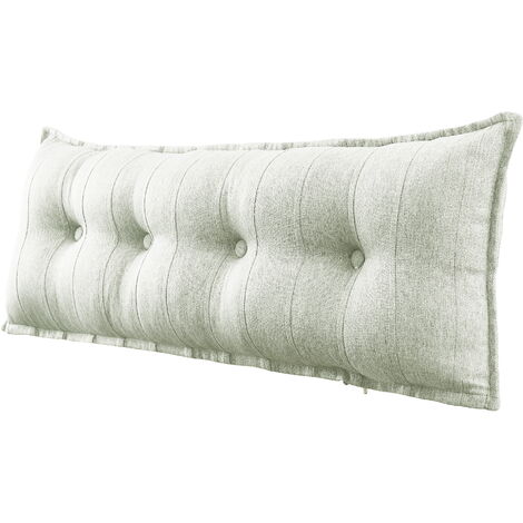 VERCART Grand Oreiller de Lit Décoratif, Coussin de Lecture Capitonné de Boutons, Oreiller de Corps pour Dormeur Latéral, Beige Mélange de lin, 120 x 8 x 50 cm
