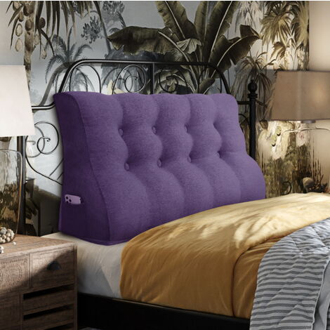 VERCART Compensé Coussin de lecture Triangulaire de Repos au lit Dossier Tête de lit Soutien Dorsal Oreiller Décoratif, Violet Mélange de lin, 120 x 25 x 55 cm