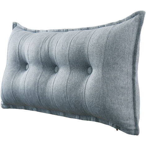 VERCART Grand Oreiller de Lit Décoratif, Coussin de Lecture Capitonné de Boutons, Oreiller de Corps pour Dormeur Latéral, Gris Mélange de lin, 100 x 8 x 50 cm