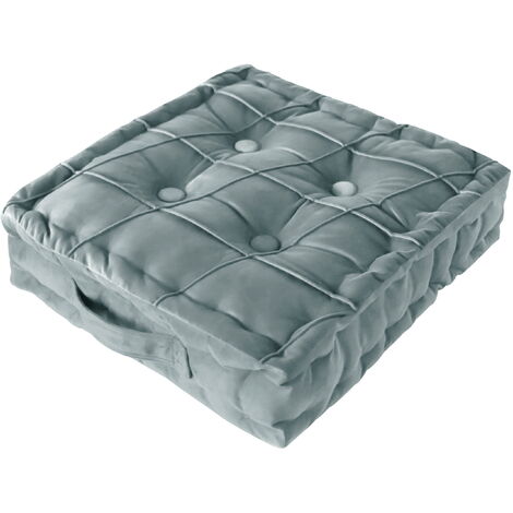 Coussin de sol carré 45x45cm en velours – Rembourrage 100% polyester – Poignée de transport pour méditation et yoga – Gris – Vercart (1/5)