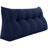 Coussin de lecture triangulaire 120cm – Velours côtelé bleu marine – Support multi-angle pour lit et canapé – Déhoussable et facile à laver – Vercart