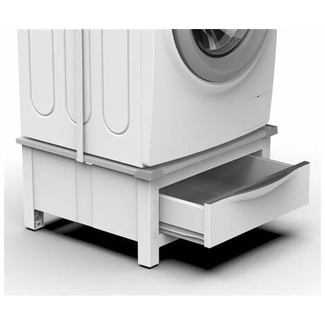 Socle rehausseur et support pour machine à laver et sèche linge avec tiroir  - Blanc - Meuble Lave Linge Sèche Linge