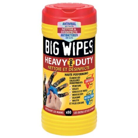 Lingettes heavy-duty 80 unités – Nettoyage efficace peinture, adhésifs, graisse – Action antibactérienne >99% – 20x30 cm – Big Wipes - BIHEA100-ZZ000BT