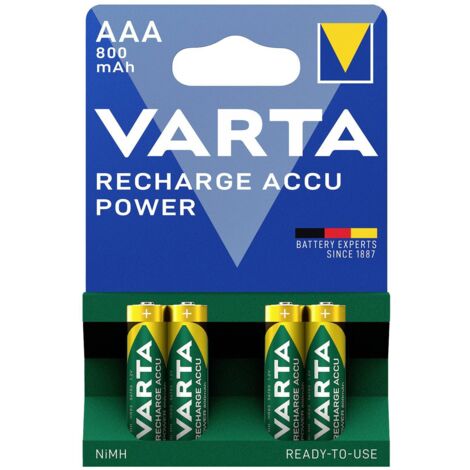 Varta – Batterie rechargeable NiMH AAA 800 mAh – Autodécharge minimale – Prête à l'emploi – Lot de 4 piles
