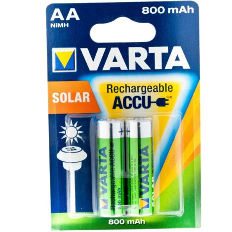 Varta – Lot de 2 piles rechargeables LR6 (AA) NiMH 800 mAh – Tension 1.2 V – Optimisées pour lampes solaires – Faible autodécharge - A37873