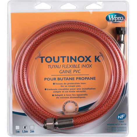 Wpro TBE150 Flexible de Gaz Illimité Toutinox Gaz Butane Propane Gaine Opaque (1/3)