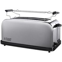 Grille-pain long slot 4 fentes 1600W – Corps en acier inoxydable – Fonction décongélation et réchauffage – Pour pain de grande taille – Russell Hobbs