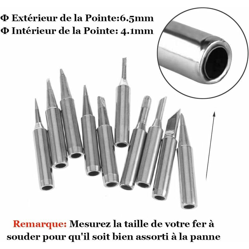 Série 900M-T Pointe de Fer à Souder en Cuivre Plaqué Nickel-Fer pour  Station de Soudage Forme I, B, K, 1.2D, 1.6D, 2.4D, 3.2D, 2C, 3C, 4C (10