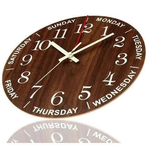 Inch Horloge Murale Lumineuse En Bois Silencieux Pour Salon Et