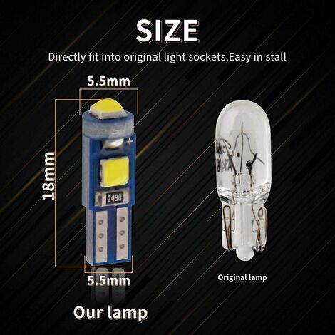 Ampoule T5 LED Canbus SMD W3W lumière de compteur et courtoisie Blanc