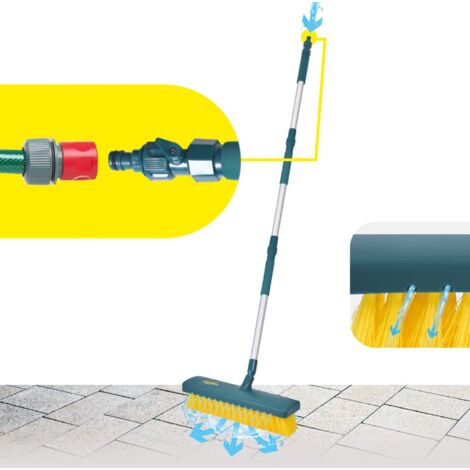 Balai brosse à jets d'eau 32 cm – 14 jets pour nettoyage terrasse et extérieur – Raccord tuyau d'arrosage – Manche ajustable – Gardirex