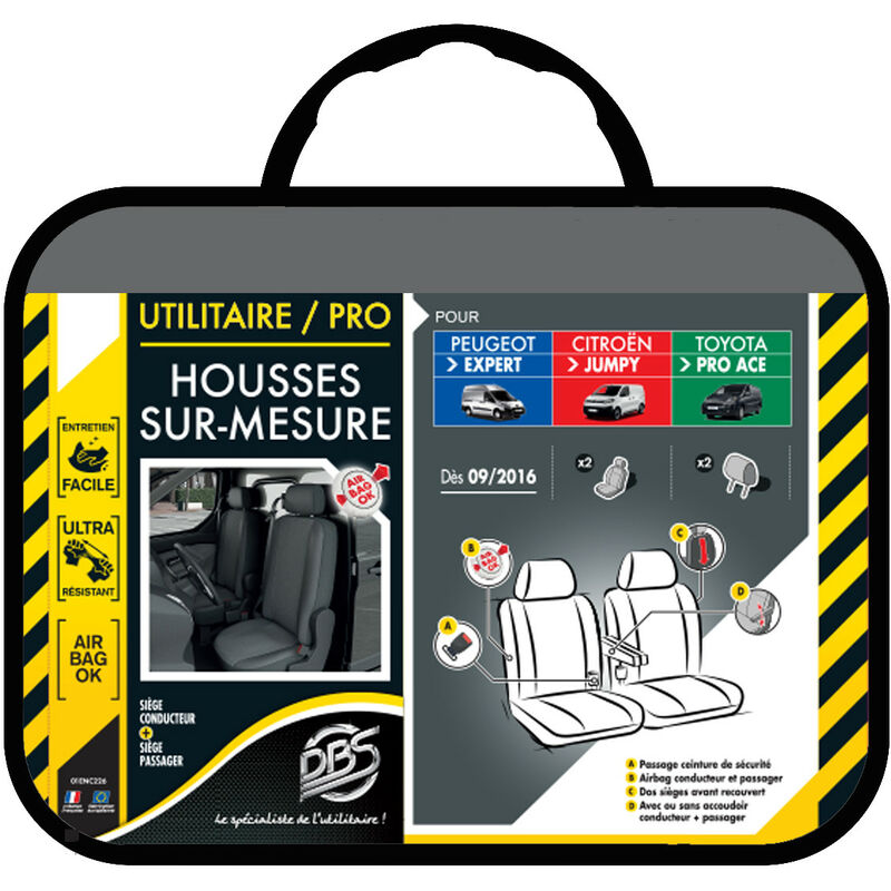 Housses De Siège Sur Mesure Pour Citroën Jumpy III Van (2016 ->) - Sièges Avant Complets - Protection Airbag Safe - R2