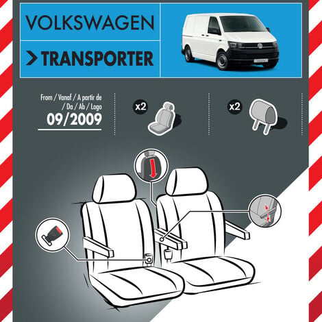Housse de siège Auto / Voiture - Sur Mesure pour VOLKSWAGEN TRANSPORTER  (Dès 09/2009) - 2 sièges