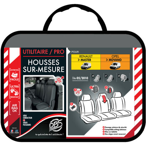 Housses De Siège Sur Mesure Pour Renault Master IV Van (2010+) - Avant Seulement, Configuration 1+2, Noir