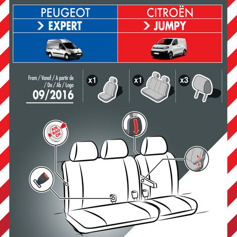 Housses De Siège Sur Mesure Pour Citroën Jumpy III Van (2016-) - Sièges Avant Seulement, Compatibles Airbags